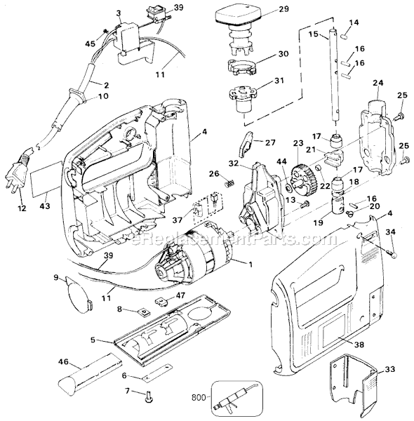Page A Diagram and Parts List for 7572 Type 4 Black and Decker Jig Saw